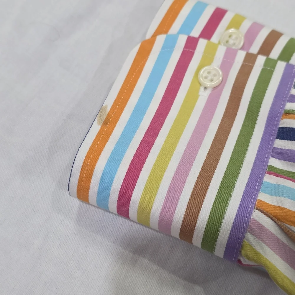 J Mclaughlin Striped Superfine 100s Italian Cotton Button Down Shirt Preppy. L